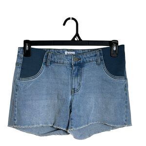 Motherhood Maternity Light Wash Cut-Off Raw Hem Under Belly Denim Shorts XS
